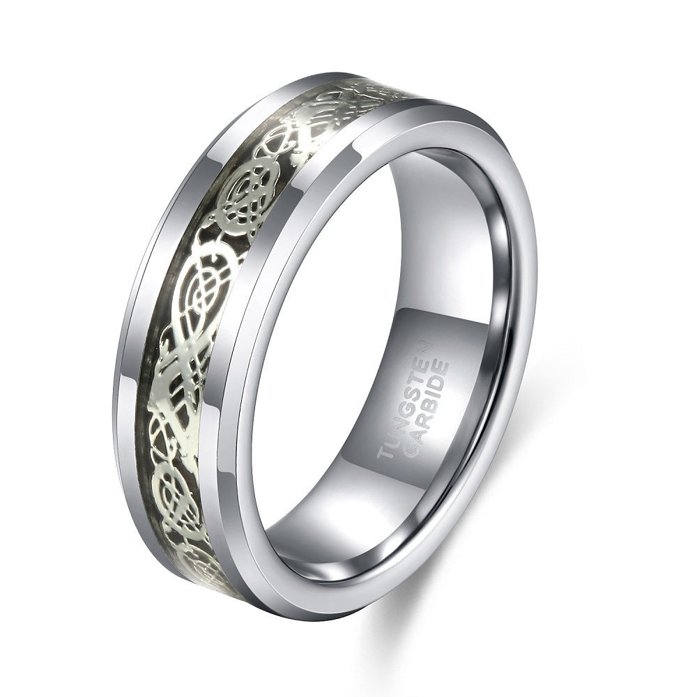 Mens Tungsten Steel Ring Celtic Dragon Inlay Silver Tone Durable Stylish Band Jewelry Gift For Him Silver Tone