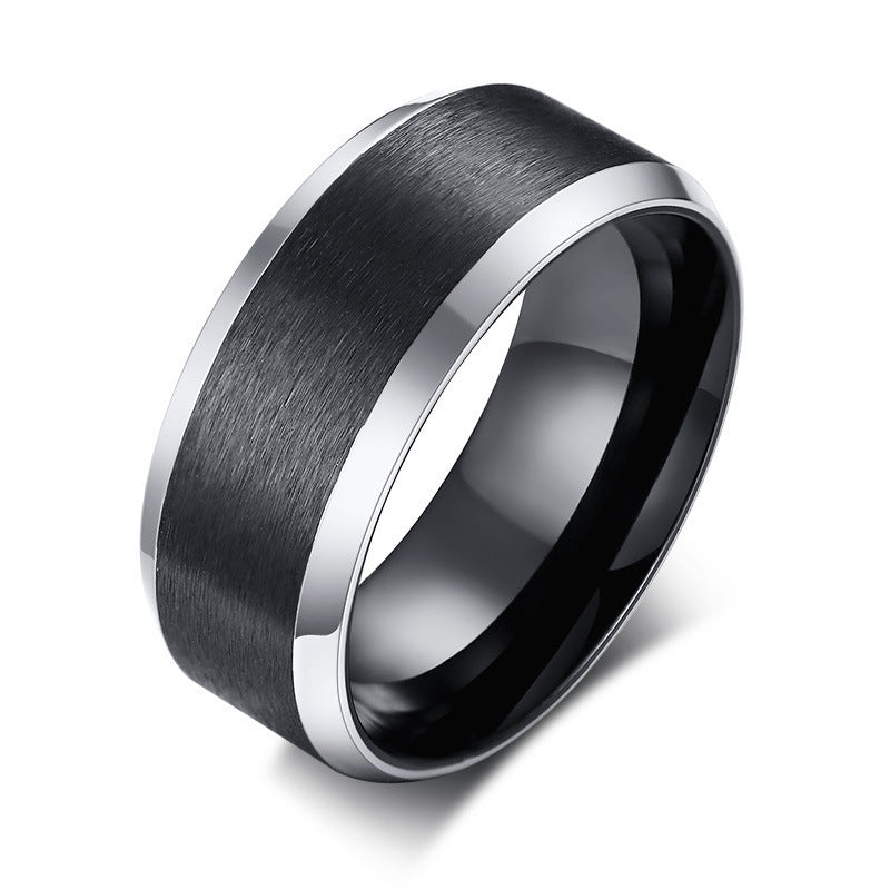 Mens Brushed Stainless Steel Ring With Blue And Black Interior Plating Modern Design Band For Men For Everyday