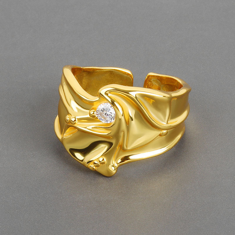 Womens Adjustable Copper Ring With Irregular Bumps And Micro Zircon Inlays Fashion Jewelry Electroplated Copper Finish