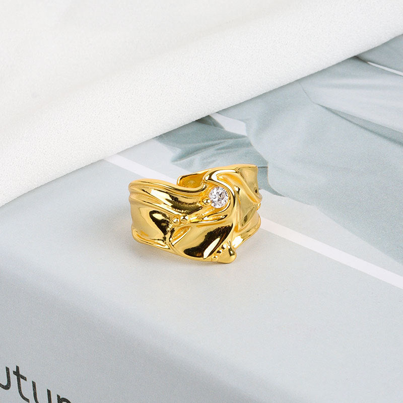 Womens Adjustable Copper Ring With Irregular Bumps And Micro Zircon Inlays Fashion Jewelry Electroplated Copper Finish