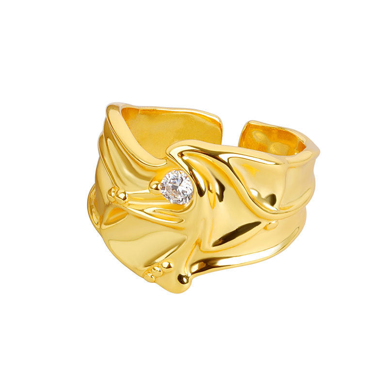 Womens Adjustable Copper Ring With Irregular Bumps And Micro Zircon Inlays Fashion Jewelry Electroplated Copper Finish