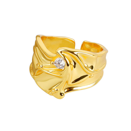 Womens Adjustable Copper Ring With Irregular Bumps And Micro Zircon Inlays Fashion Jewelry Electroplated Copper Finish