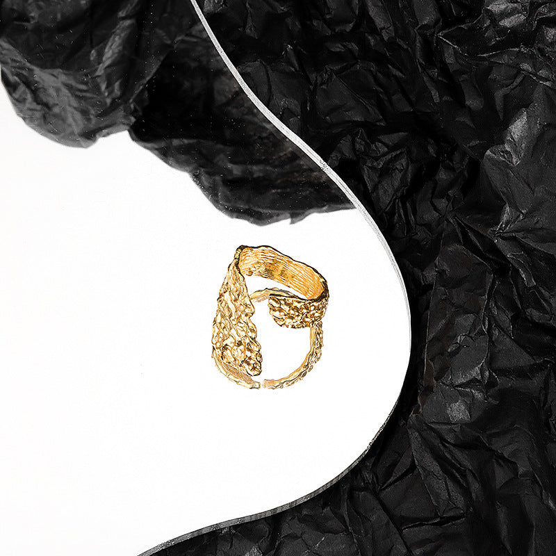 Geometric Open Ring With Hammer Texture Copper Jewelry Gold Or Silver Unique Design For Women For Everyday Use