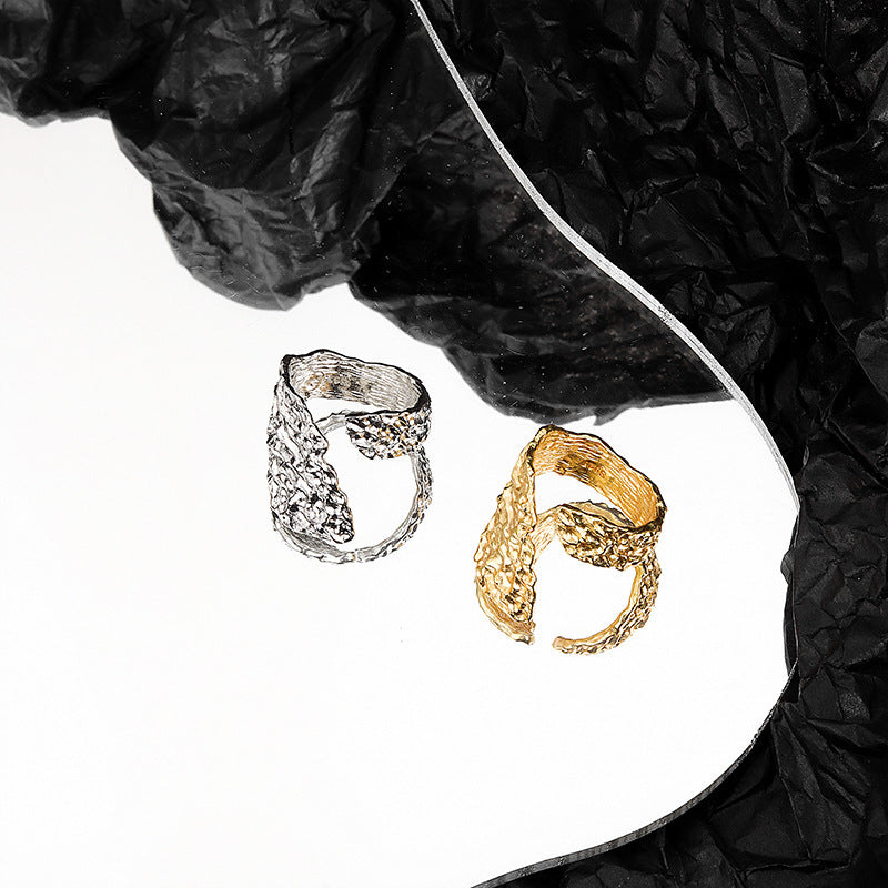 Geometric Open Ring With Hammer Texture Copper Jewelry Gold Or Silver Unique Design For Women For Everyday Use