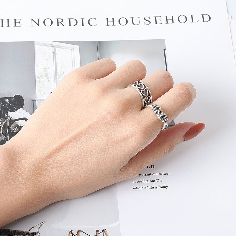Womens Heart Ring Adjustable Opening Thai Silver Vintage Heart Shaped Ring Travel Souvenir Individually Packed