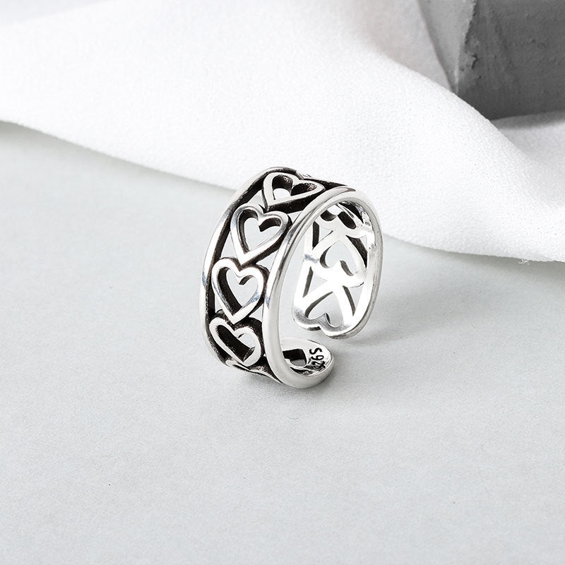 Womens Heart Ring Adjustable Opening Thai Silver Vintage Heart Shaped Ring Travel Souvenir Individually Packed