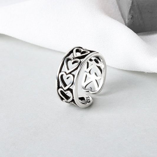 Womens Heart Ring Adjustable Opening Thai Silver Vintage Heart Shaped Ring Travel Souvenir Individually Packed