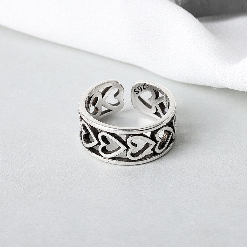 Womens Heart Ring Adjustable Opening Thai Silver Vintage Heart Shaped Ring Travel Souvenir Individually Packed
