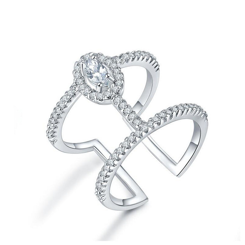 Temperament Ring Simple Trend Copper Zircon Inlaid Drop Design Jewelry For Women Fashion Accessory Korean Style