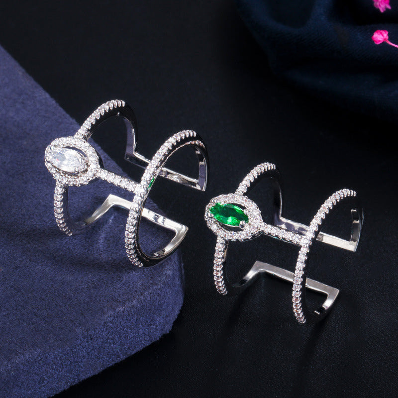 Temperament Ring Simple Trend Copper Zircon Inlaid Drop Design Jewelry For Women Fashion Accessory Korean Style