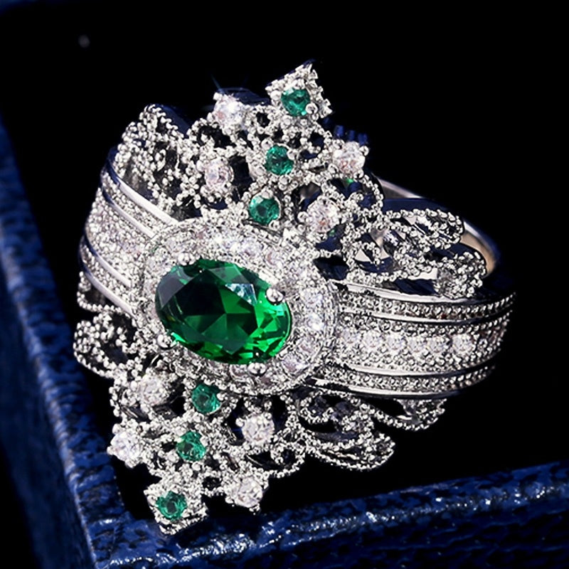 Emerald Ring For Women Silver Electroplated Jewelry Palace Style Exquisite Craftsmanship Timeless For Her Looks