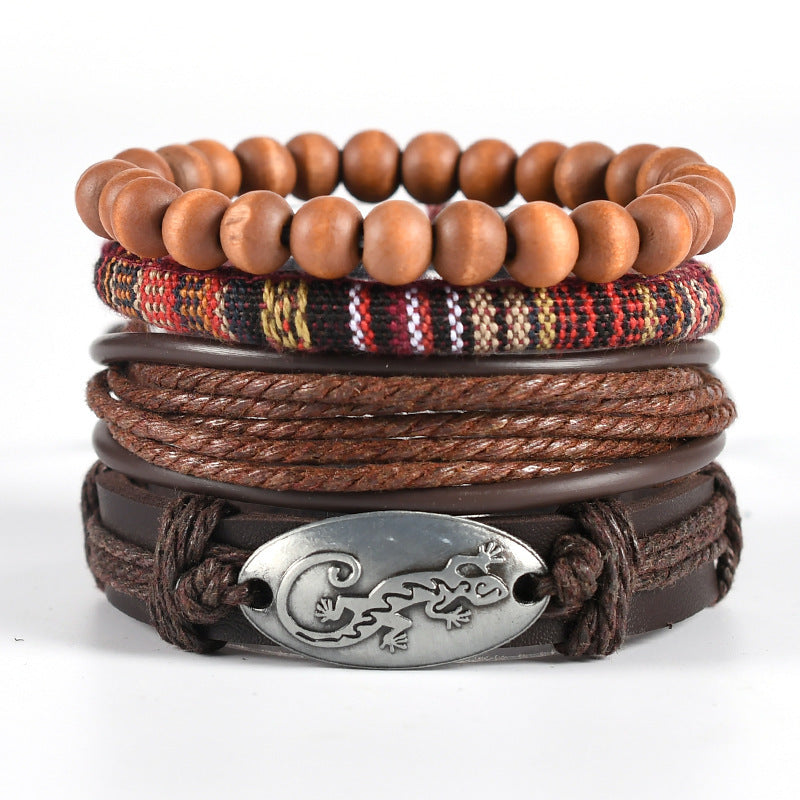 Unisex Leather Braided Bracelet With Alloy Zodiac Animal Design Fashion Wristband Jewelry Cowhide Leather Gold