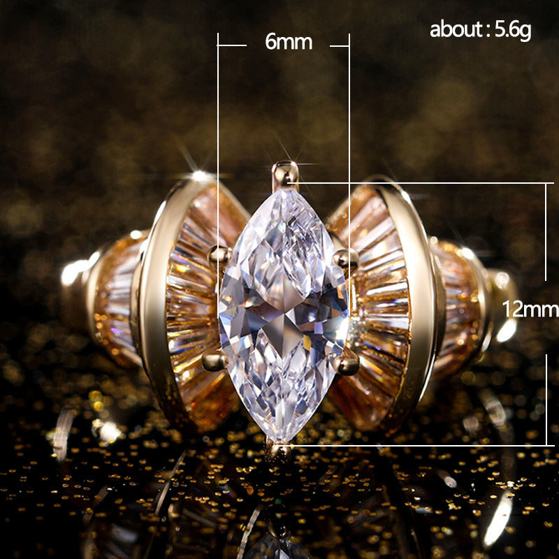 Personalized Marquise Shaped Zircon Ring European And American Ladies Ring Gold Copper Size 6 7 8 9 10 Lightweight