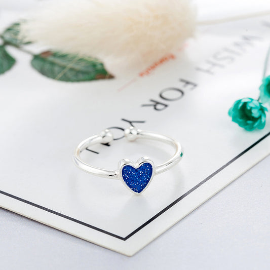 Womens Adjustable Open Ring With Epoxy Blue Accent Silver Plated Cupronickel Jewelry Fashion Everyday Stylexyz