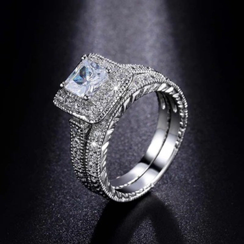 Unisex Diamond Ring Alloy Geometric Design Engagement Promise Anniversary Jewelry Durable Fashion For Everyday