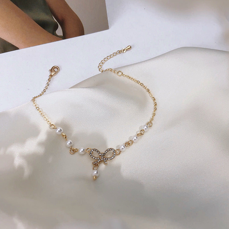 Bowknot Pearl Gem Inlay Alloy Bracelet For Women Korean Style Elegant Gift Individually Packaged Great Gift Choice
