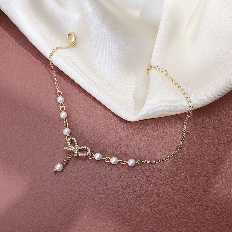 Bowknot Pearl Gem Inlay Alloy Bracelet For Women Korean Style Elegant Gift Individually Packaged Great Gift Choice