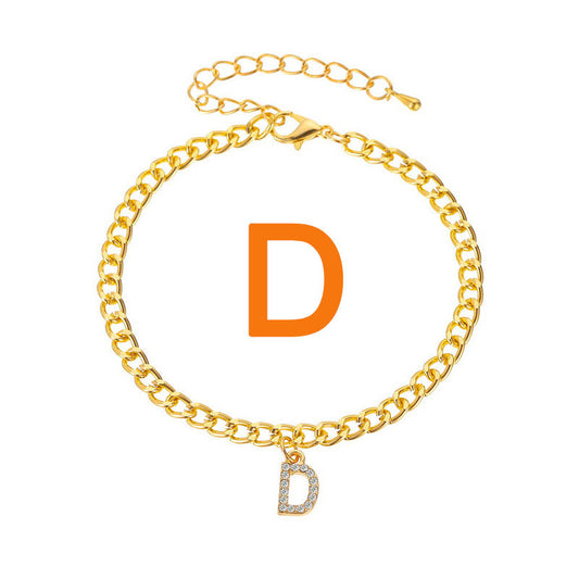 Rhinestone Letter Anklet Alloy Chain Geometric Bracelet