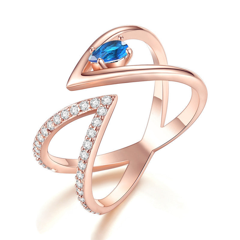 Womens Copper Ring With Zircon Inlaid Geometric V Shaped European American Style Green Diamond And More Colors