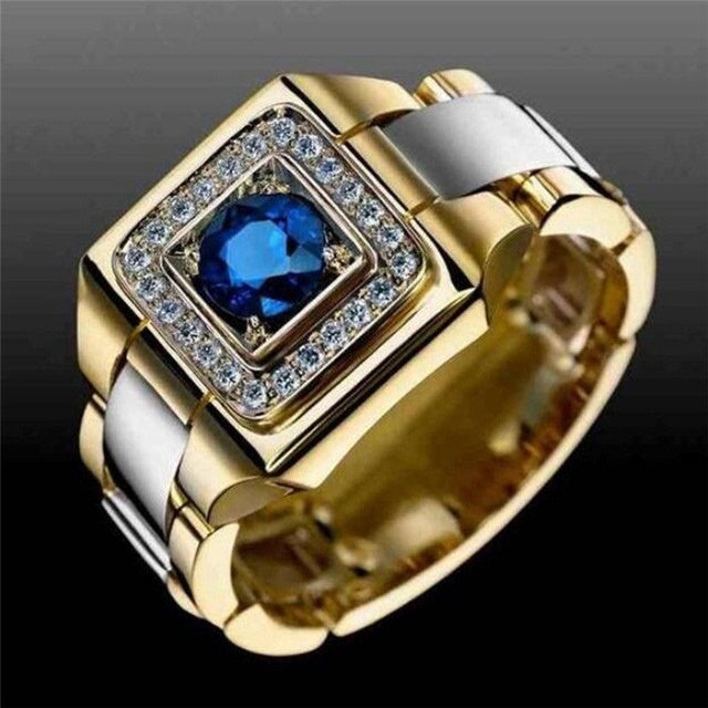 Stainless Steel Geometric Ring For Men And Women With Blue White Zircon Stone Anniversary Gift Ideal Gift For Occasions