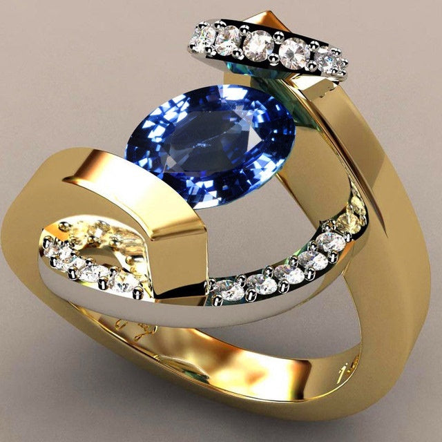 Stainless Steel Geometric Ring For Men And Women With Blue White Zircon Stone Anniversary Gift Ideal Gift For Occasions