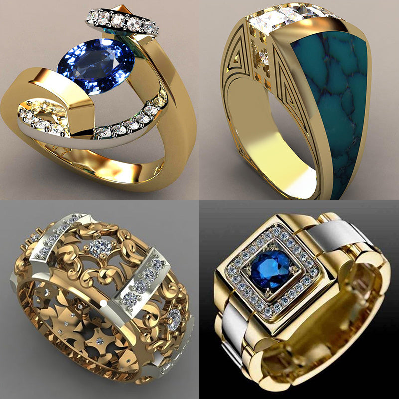 Stainless Steel Geometric Ring For Men And Women With Blue White Zircon Stone Anniversary Gift Ideal Gift For Occasions