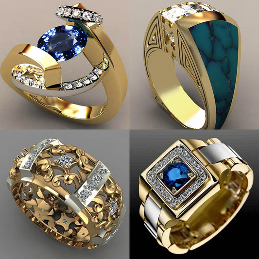 Stainless Steel Geometric Ring For Men And Women With Blue White Zircon Stone Anniversary Gift Ideal Gift For Occasions