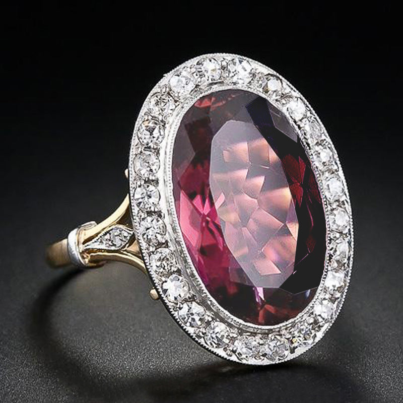 Garnet Red Zircon Two Tone Copper Ring Geometric Fashion Jewelry For Women Elegant Durable Gift For Anniversary