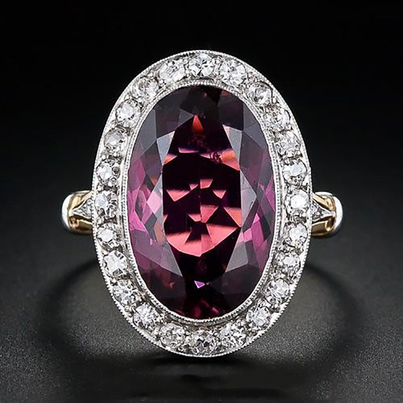 Garnet Red Zircon Two Tone Copper Ring Geometric Fashion Jewelry For Women Elegant Durable Gift For Anniversary