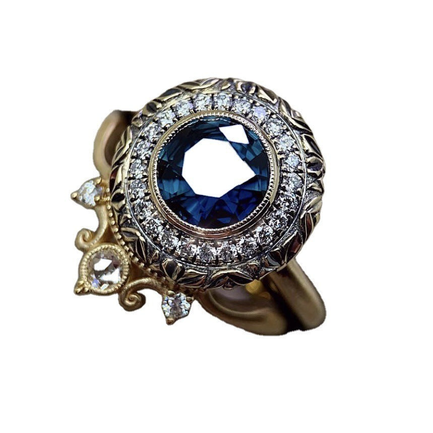 Retro Ladies Couple Rings Flower Design Gold Plated Gemstone European American Anniversary Engagement Gift Set