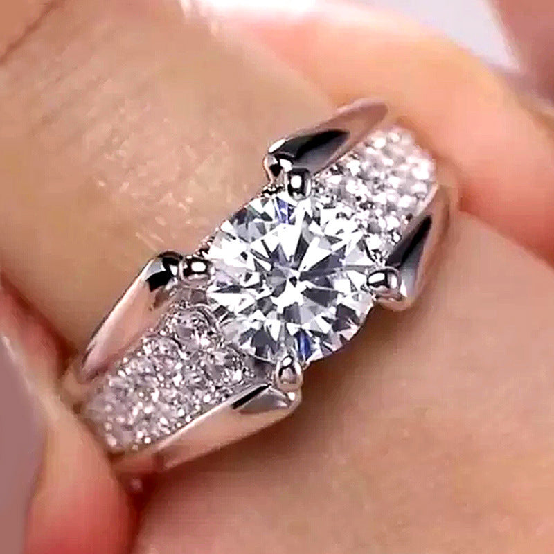 Women Wedding Ring Round Diamond Zircon Copper White Gold Engagement Fashion Jewelry For Her Elegant Gift Idea