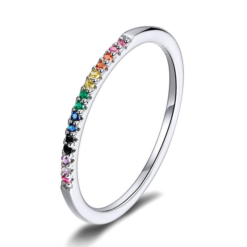 Womens Heart Ring 925 Sterling Silver Zirconia Inlay Love Ring Fashion Jewelry Rainbow Drop Oil Design Everyday Wear