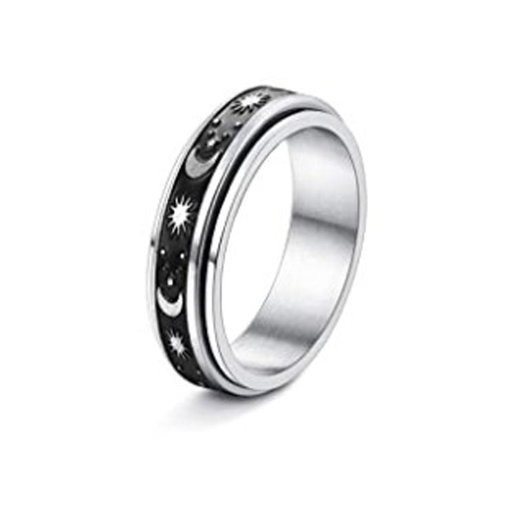 Stainless Steel Spinner Ring With Moon And Stars Design Rotatable Unisex Jewelry For Relaxation And Style Chic