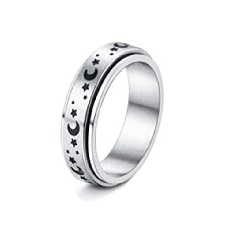 Stainless Steel Spinner Ring With Moon And Stars Design Rotatable Unisex Jewelry For Relaxation And Style Chic