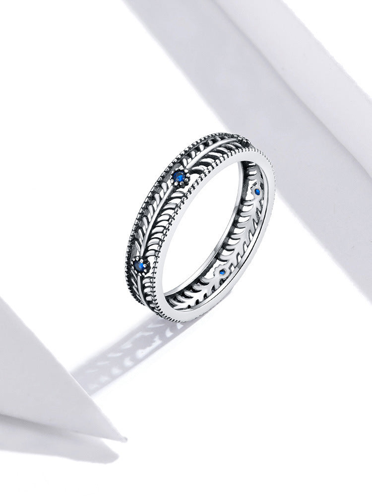 925 Sterling Silver Vine Ring With Blue Zircon Elegant Lightweight Womens Fashion Jewelry Elegant Vine Design Ring