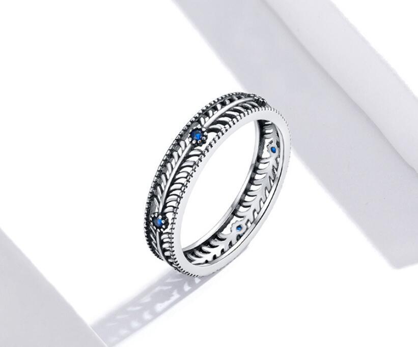 925 Sterling Silver Vine Ring With Blue Zircon Elegant Lightweight Womens Fashion Jewelry Elegant Vine Design Ring