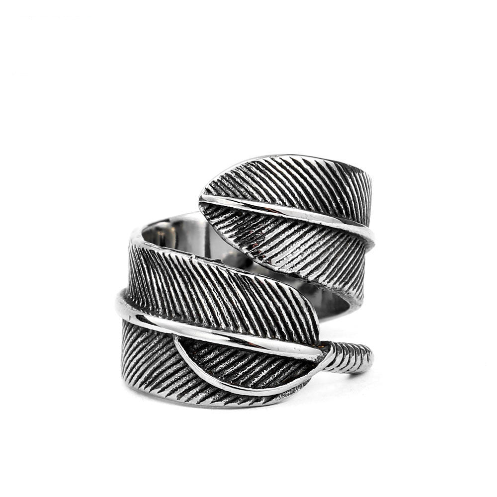 Men's Feather Ring Vintage Titanium Steel Band for Him Gothic Feather Design Statement Ring Jewelry Gift for Men Feather Jewelry Ring US Size 7-13