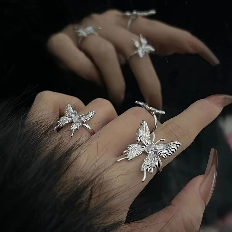 Unisex Butterfly Ring Adjustable Alloy Electroplated Band Retro Pleated Design Free Size Jewelry For Women Men