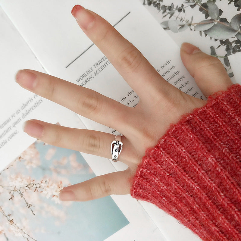 Adjustable Copper Ring Retro Distressed Belt Buckle Thai Silver Finish Korean Style Fashion Ring Wardrobe Ready