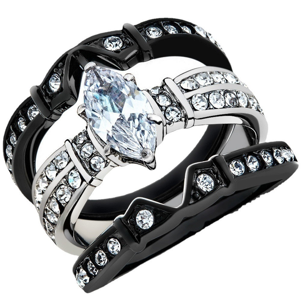 Three Piece Crown Ring Set For Women Platinum Plated Alloy With Sparkling Zircon Gemstones For Her Chic Design