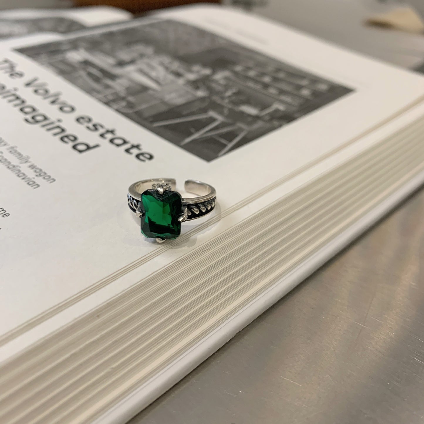 Womens Fashion Retro Geometry Ring Adjustable Silver Electroplated Green Ring Elegant Ring Gift For Her Jewelry