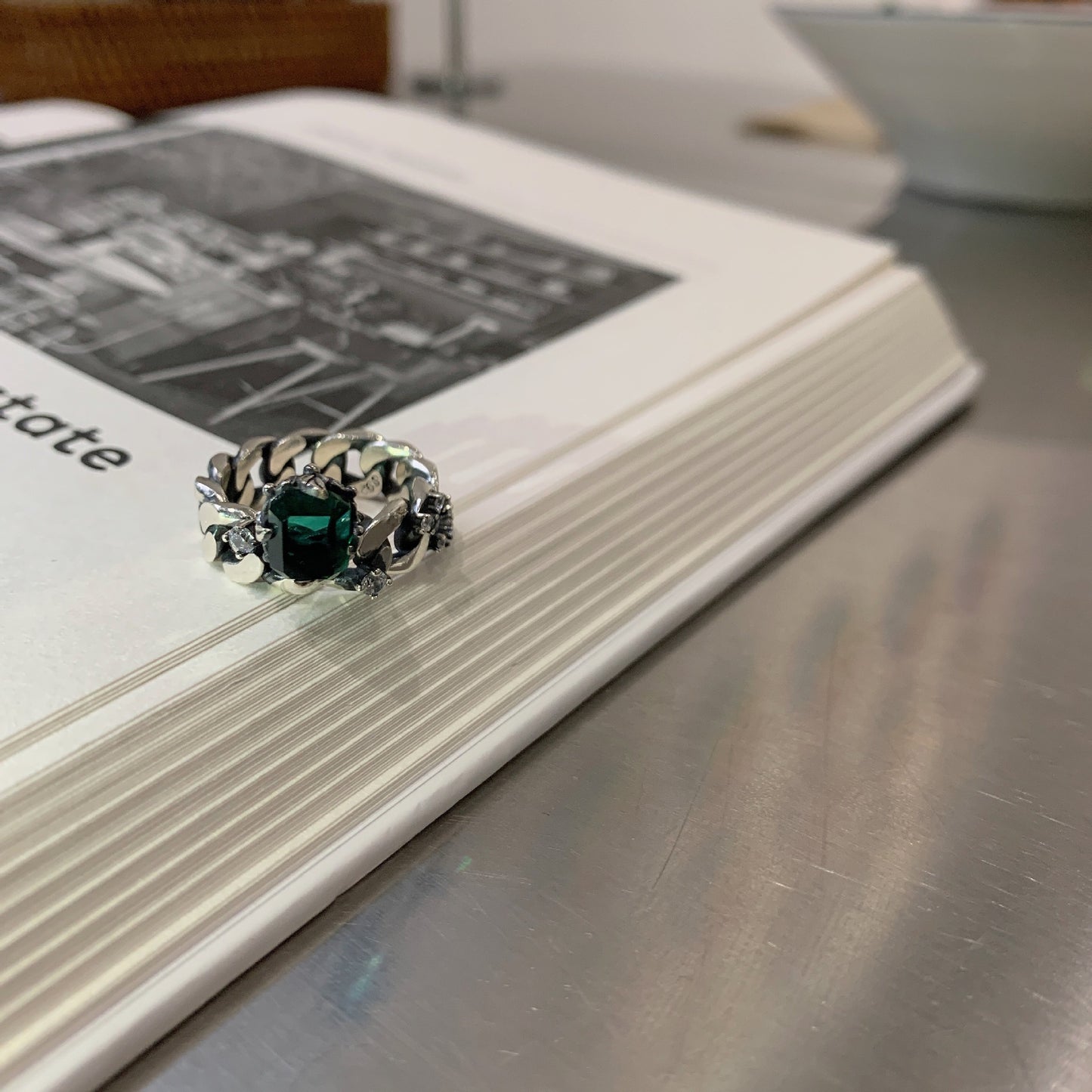 Womens Fashion Retro Geometry Ring Adjustable Silver Electroplated Green Ring Elegant Ring Gift For Her Jewelry