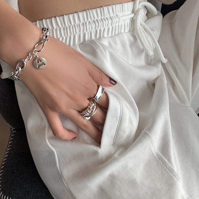 Womens Adjustable Silver Ring With Geometric Irregular Circles Design And Winding Band Shine For Everyday Wear