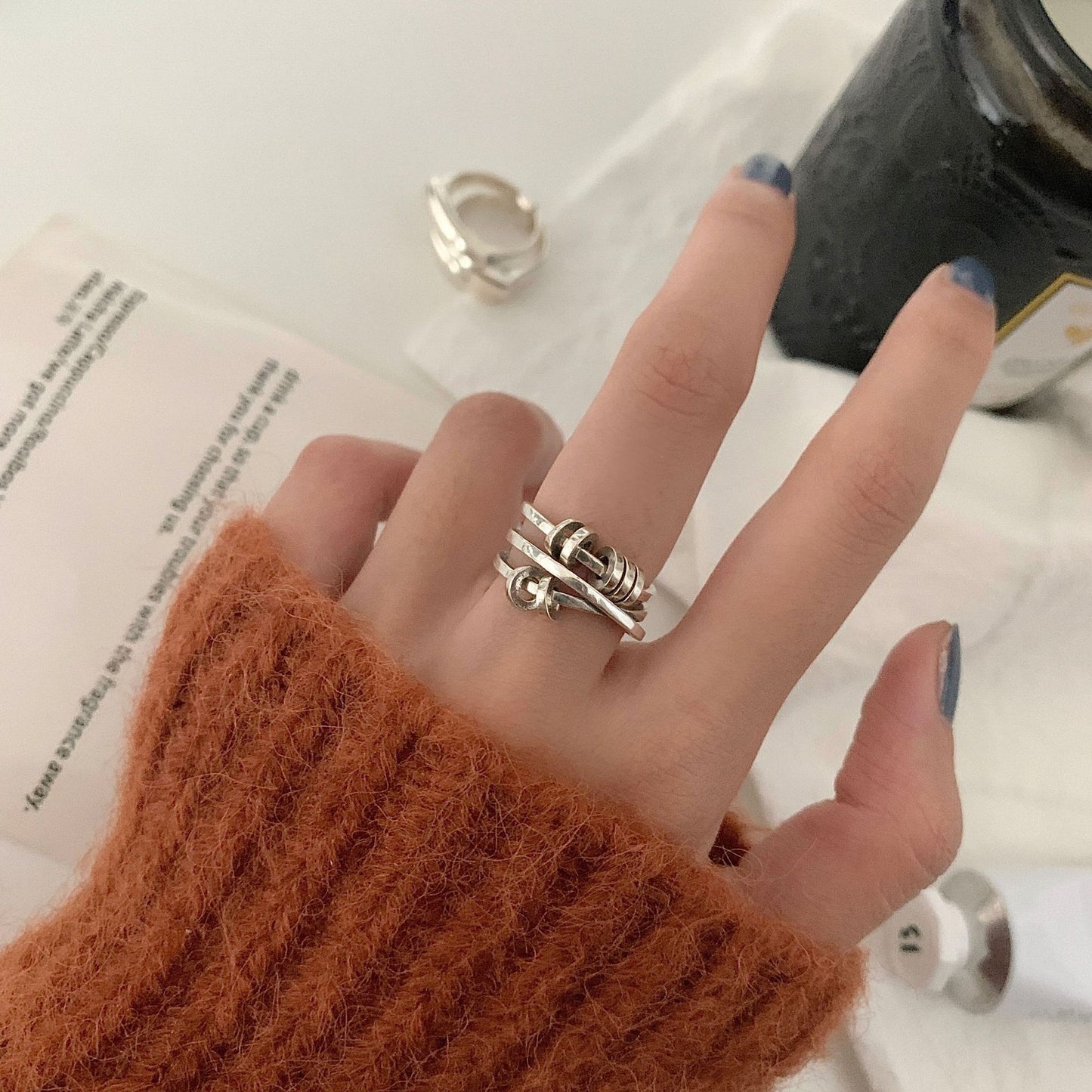 Women Adjustable Silver Rings Geometrical Trapezoid Design Durable Electroplated Fashion Jewelry Everyday Wear