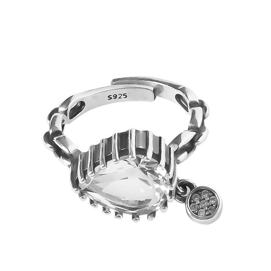 Vintage Flower Drop Ring Womens Adjustable Alloy Gem Inlay Jewelry Statement Accessory Crystals For Daily Wear