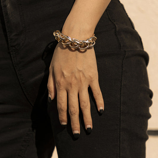 Womens Woven Twist Chain Necklace And Bracelet Set Geometric Design Double Weave Jewelry Elegant Everyday Chic