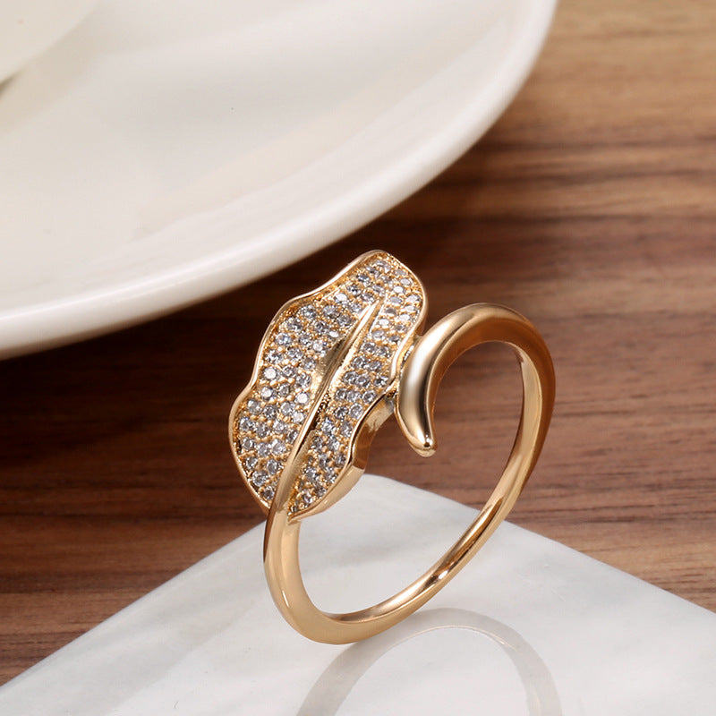 Rose Gold Zircon Simple Small Leaf Banquet Ring Copper With Electroplating Fashion Jewelry Elegant Day to Night Jewelry