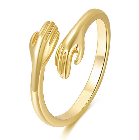 Womens Hug Gesture Ring 18K Gold Plated Copper Fashion Jewelry Gift For Her Durable Elegant Accessory Timeless