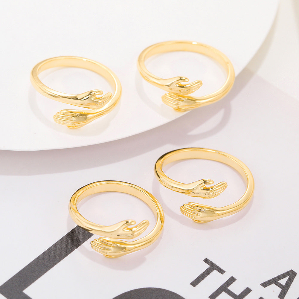 Womens Hug Gesture Ring 18K Gold Plated Copper Fashion Jewelry Gift For Her Durable Elegant Accessory Timeless