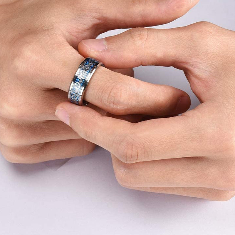 Mens Titanium Steel Gear Ring With Carbon Fiber Inlay